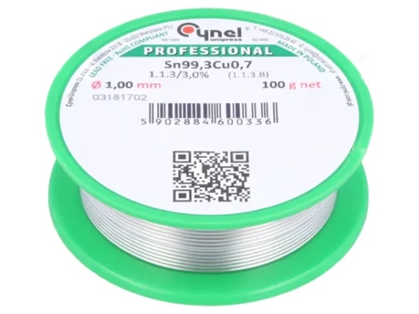 Lödtenn 1mm 100g Sn99,3 Cu0,7 Cynel